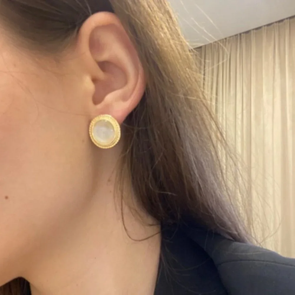 Vintage Round Cat Eye Opal Stud Earrings - Picture 5 of 5